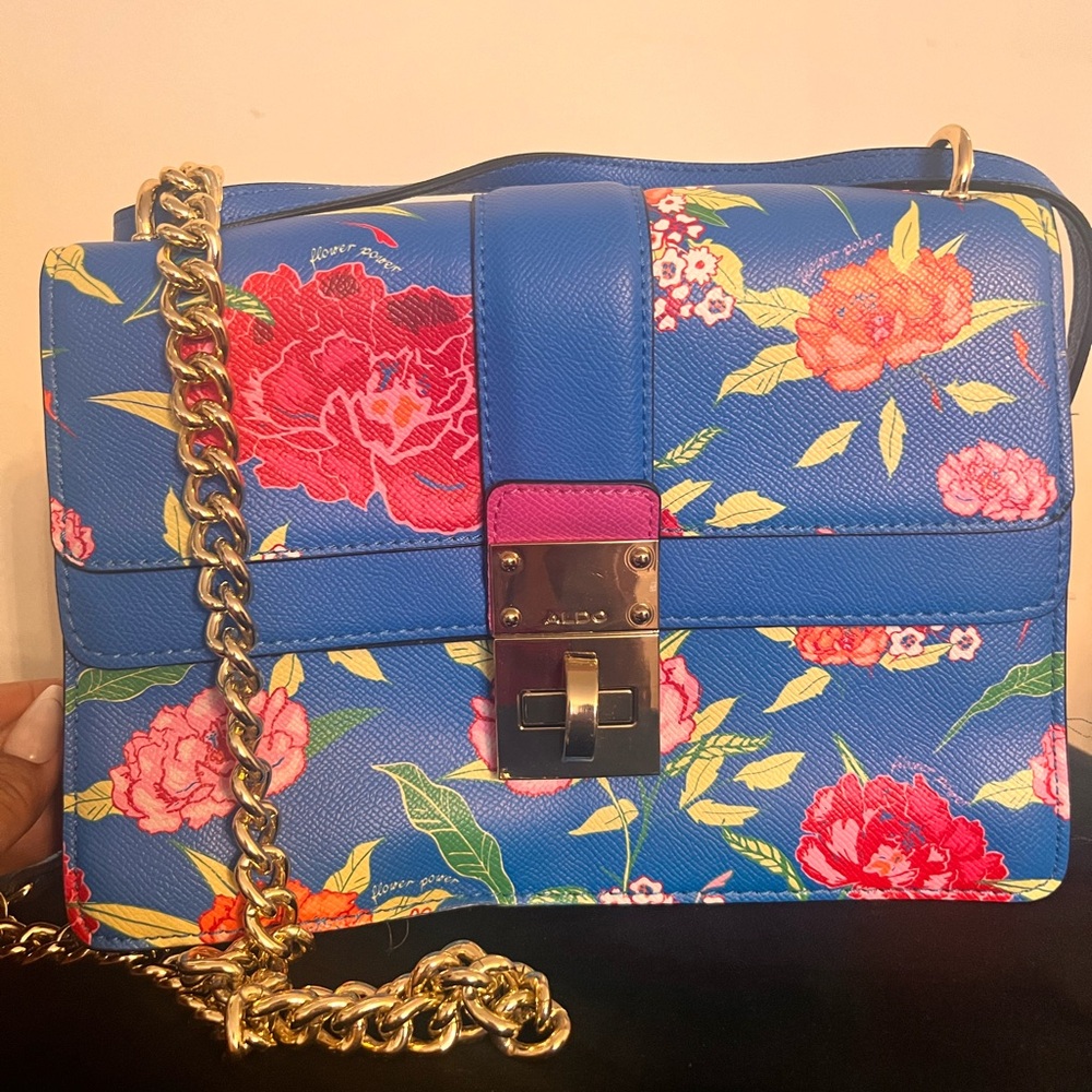 Royal blue and pink floral bag